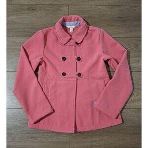 Lands End Kids Girls Sportwear Fleece Jacket Coral Pink Medium 10-12 Pea Coat